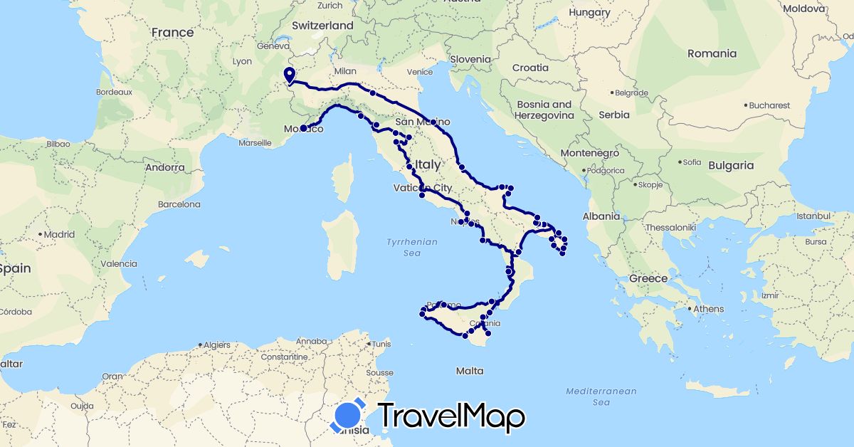 TravelMap itinerary: driving in Italy, Monaco (Europe)